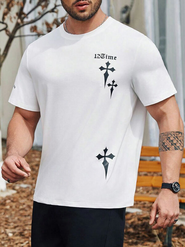 2024 Nowa codzienna męska koszulka z nadrukiem 3D Urban Street Style T-shirt do biegania Luźne i wygodne męskie topy z krótkim rękawem