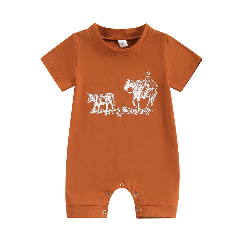 Western Baby Girl Boy Clothes Cow Print Romper Long Sleeve Jumpsuit Pants  Fall Winter Outfit