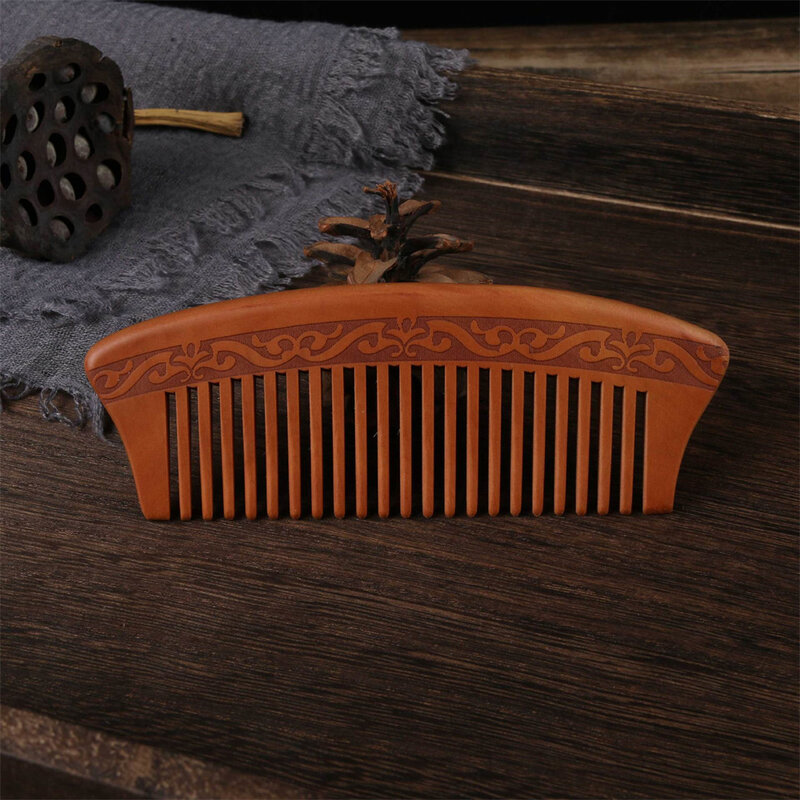 Peach Wood Comb for Men and Women Scalp Massager Coarse Tooth Thickened Printed Carving Holiday Gifts Home Hairdressing Combs