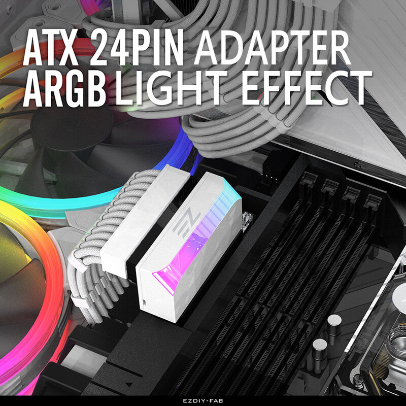 ATX 24 핀-90 도 전원 플러그 어댑터 ARGB 메인 보드, 마더 보드 전원 공급 장치 케이블 모듈러 DIY 장착 액세서리