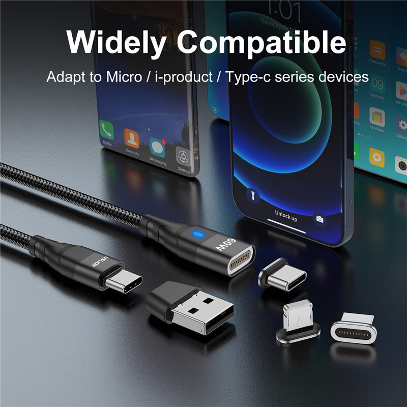 USLION-USB cにタイプcマイクロ磁気ケーブル、急速充電器、データコード、iphone 13、macbook、huawei社、サムスンS22、60ワット、pd、3A