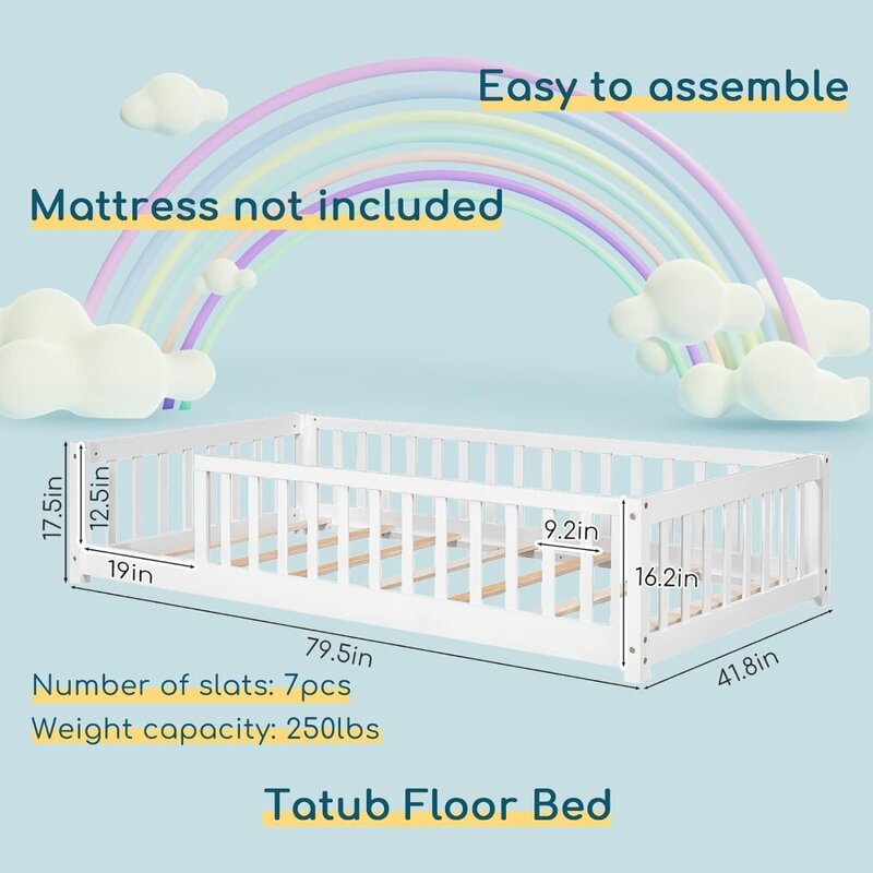 Cadre de lit pour enfants, lit de plancher en bois Montessori pour filles et garçons, cadre de lit pour enfants