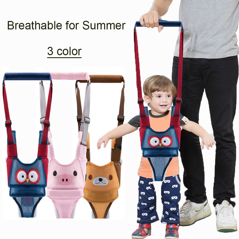 Arnés de mano para caminar para bebé, cinturón auxiliar para caminar infantil, Correa transpirable de verano, patrón de búho, oso, cerdo, 3 fases