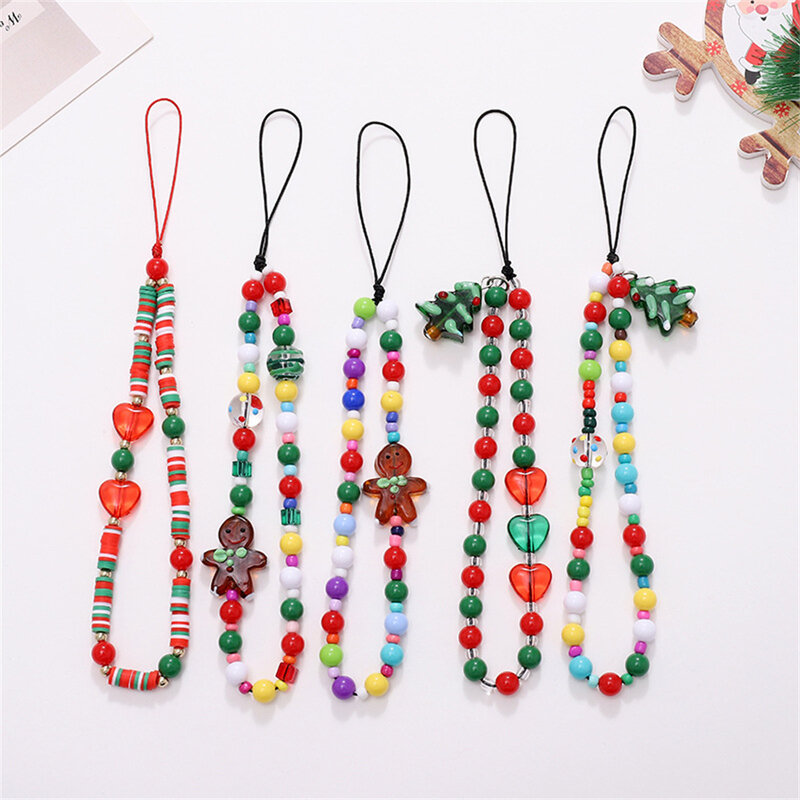 1Pc Christmas Series Mobile Phone Chain Christmas Tree Pendant Wrist Strap Anti-lost Chain Festive Cell Phone Strap Decoration