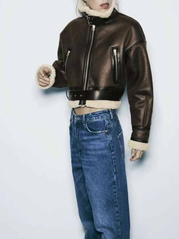 Frauen neue Mode zweiseitig kurz geschnittenes Fell Kunstleder Jacke Mantel Vintage Langarm Reiß verschluss weibliche Oberbekleidung schicke Tops
