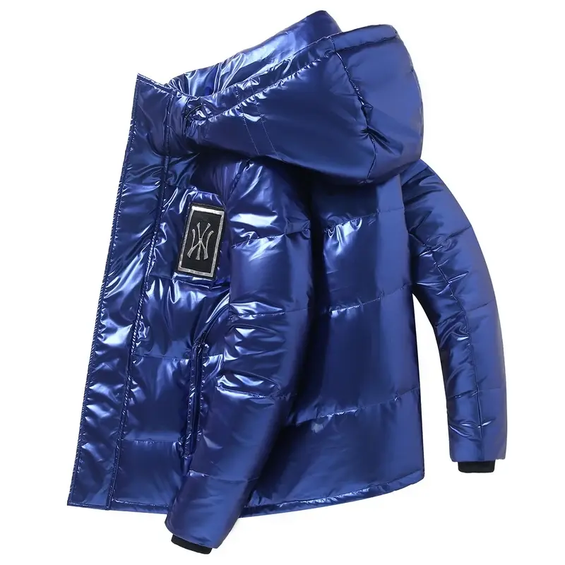 Jaket Hangat Tebal Pria Kulit Cerah Baru Musim Dingin Pakaian Luar Jaket Kasual Tahan Air Kerah Berdiri Baju Mantel Bertudung