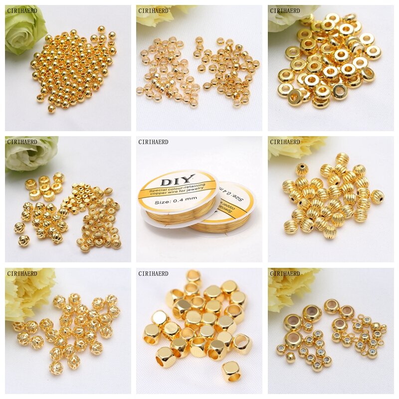 Cuentas espaciadoras chapadas en oro de 14K para fabricación de joyas, abalorios de flores para costura, materiales de joyería DIY, suministros, accesorios