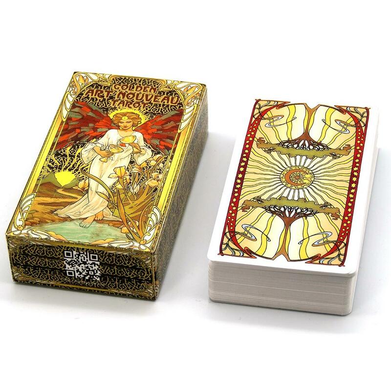 Baraja de Tarot Art Nouveau dorada de 10,3x6cm, 78 tarjetas con guía, juegos de libros de adivinación oculta para principiantes, arte clásico