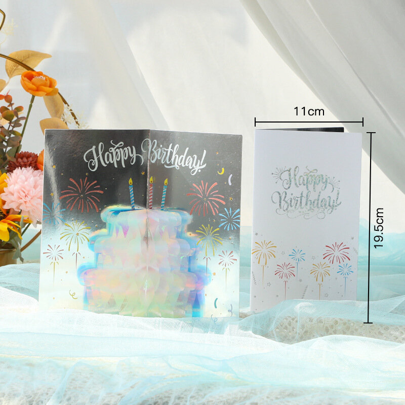Kartu ucapan ulang tahun Bling cantik, kartu ucapan 3D tiga dimensi kreatif liburan ulang tahun berkat kartu pesan