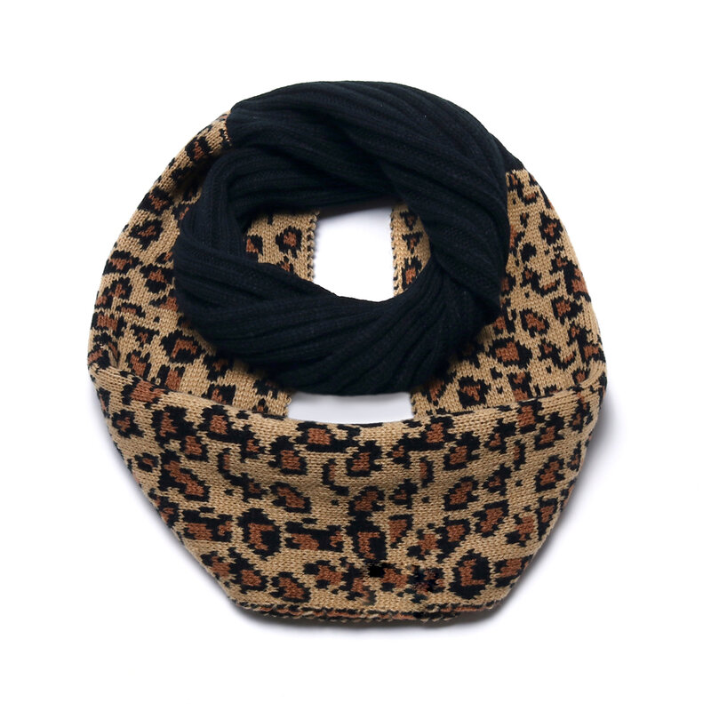 Fashion Leopard Print Women Hat And Scarf Set Autumn Winter Knitted Beanies Hats For Women Two Piece Sets
