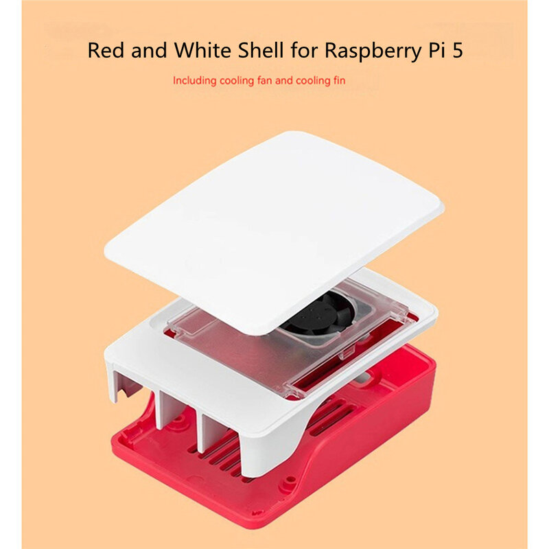 Estojo de substituição vermelho e branco com ventoinha, Refrigerador RPI, Kits de Conchas, Raspberry Pi 5 Acessórios