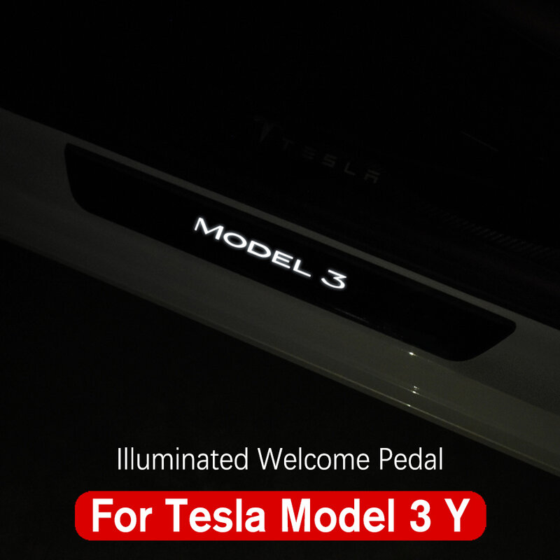 2022 Led Beleuchtet Willkommen Pedal Magnetische Induktion Angepasst Auto Schwelle Auto Zubehör Für Tesla Modell 3 Modell Y