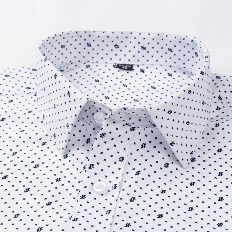 Chemise habillée imprimée à manches longues pour hommes, poche plaquée unique, chemise de bureau classique, 2023