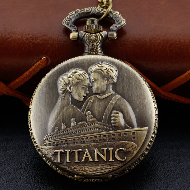 클래식 레트로 타이타닉 3D 엠보싱 로고 앤티크 쿼츠 포켓 시계, 커플 최고의 명절 기념 선물 시계