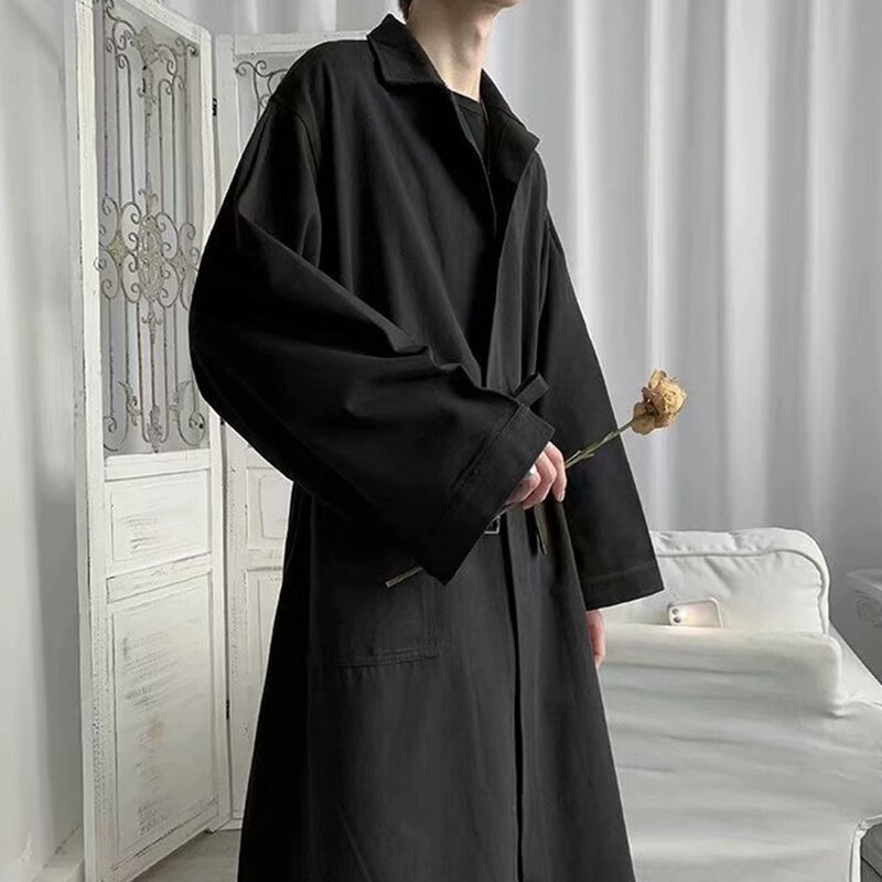 Casaco longo estilo coreano masculino, casaco elegante, cardigã punk hip-hop, capa de streetwear, preto ou cinza, tamanho M, 3XL