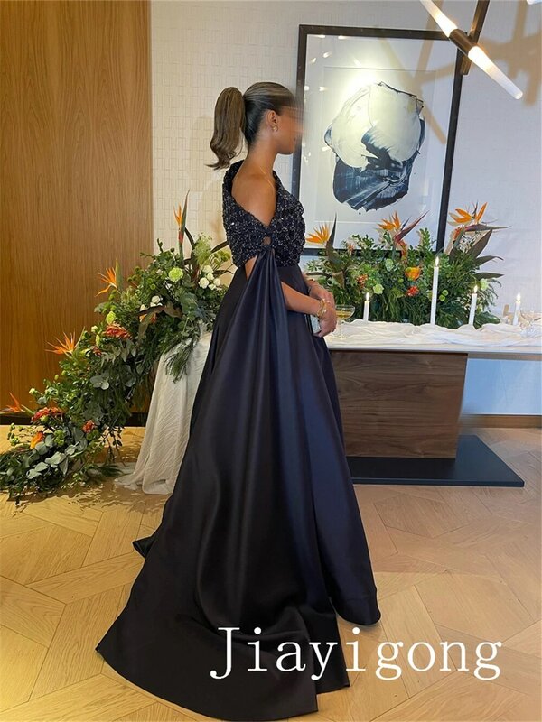 Satin Sequined Beading Ruched Valentine's Day A-line One-shoulder Bespoke Occasion Gown Long Dresses