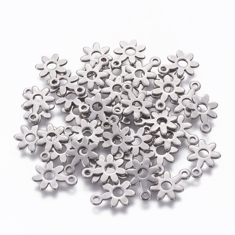 Mini dijes de flores de acero inoxidable 200, colgantes para la fabricación de joyas, pulsera, collar, pendiente artesanal, 304 piezas