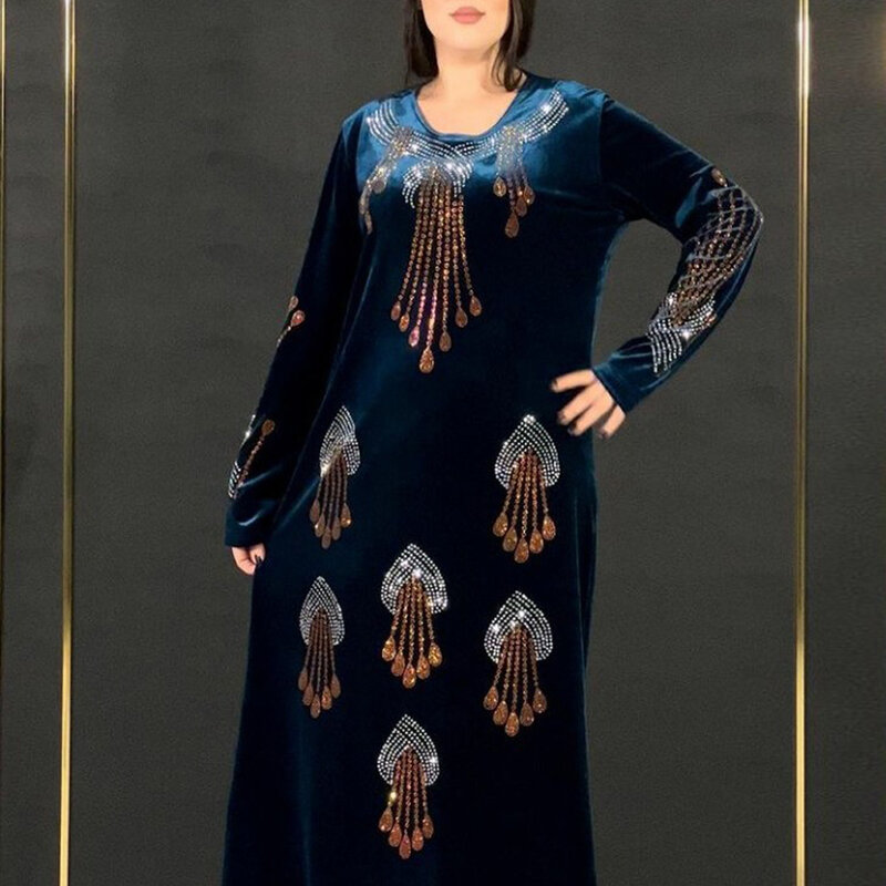 Md africano veludo vestidos de noite para mulher manga longa plus size boubou ankara robe marocaine 2023 primavera senhoras roupas veste