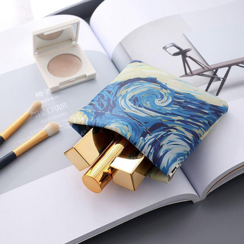 Portable Cosmetic Organizer Self-closing Storage Bag Earphones Storage Bag Starry Sky Theme Pouch USB Data Cable Bag