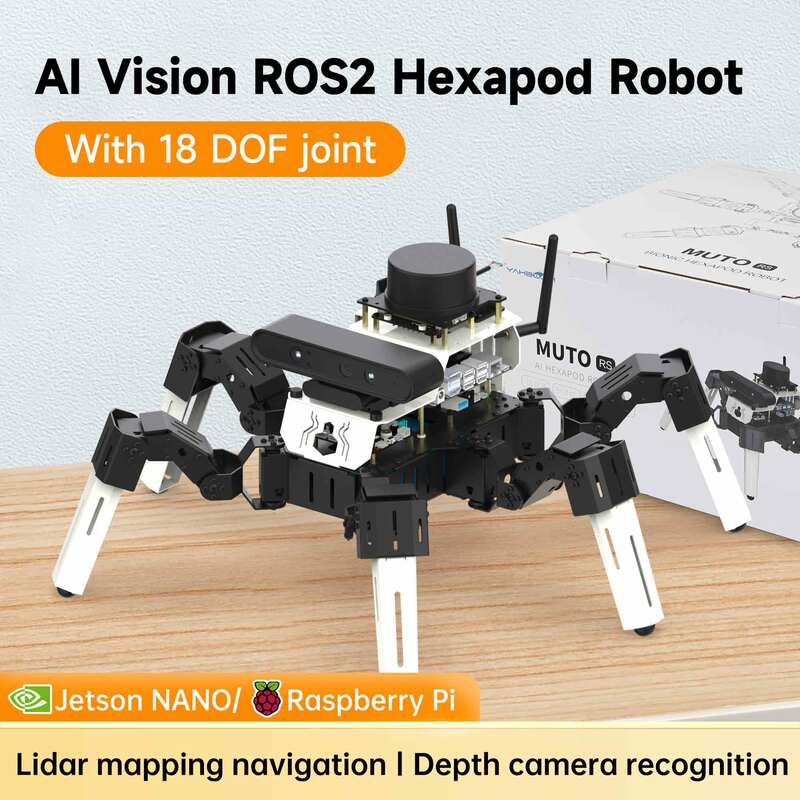 Yahboom ROS2 18DOF Ai ระบบจดจำการเขียนโปรแกรมแบบอัจฉริยะ DIY ชุดหุ่นยนต์ hexapod สำหรับราสเบอร์รี่ Pi jetson NANO