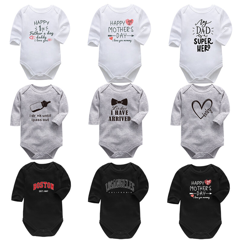 Bodysuits com pescoço longo para bebê recém-nascido, macacão 100% algodão, conjuntos de roupas infantis, 0-24M