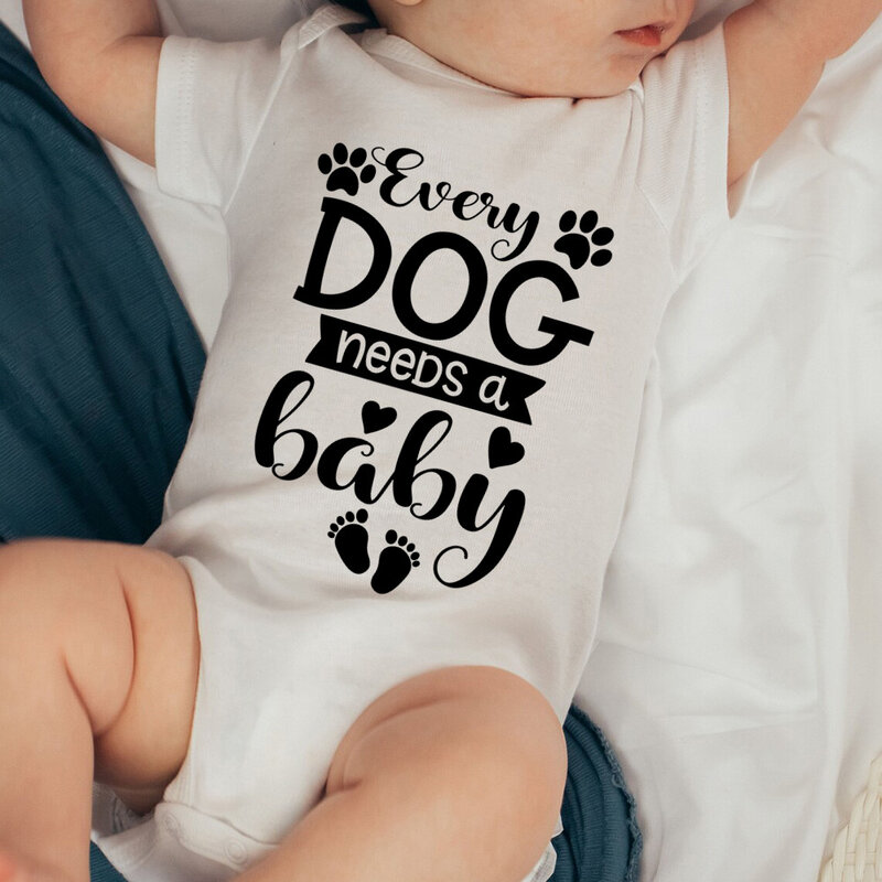 Setiap Kebutuhan Anjing Bayi Lengan Pendek Bodysuit Uniseks Bayi Hadiah Bayi Baru Lahir Jumpsuit Pengumuman Bayi Hadiah Romper Bayi