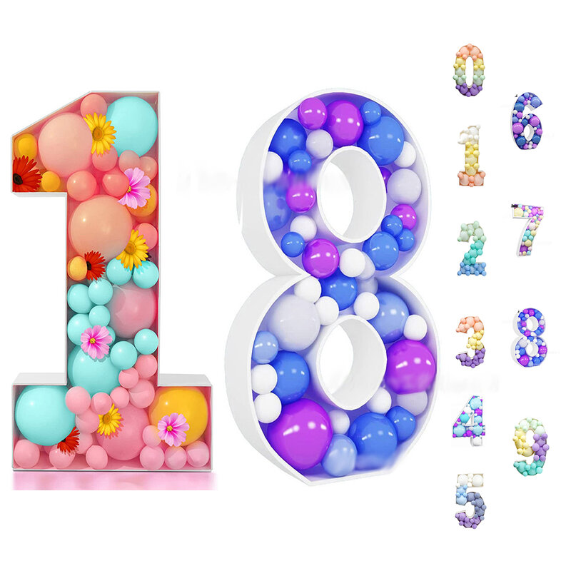 Boîte de remplissage de ballons pour anniversaire, 93 pièces, chiffres 0-9, décor d'anniversaire, cadre de ballon numéro 30, 40, 50, décoration des travailleurs