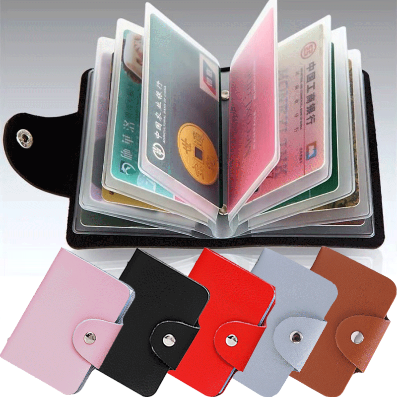 24 Bits กระเป๋าใส่บัตรเครดิตบัตรเครดิตนามบัตรกระเป๋า PU ขนาดใหญ่ Cash Storage Clip Organizer ID ผู้ถือกระเป๋า