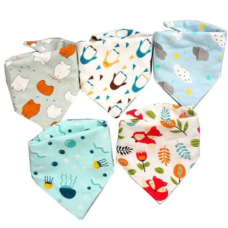 5 Pcs Baby Feeding Drool Bibs Saliva Towel for Triangle Scarves Bandana Soft Cotton Bibs Adjustable Button Burp Cloth for