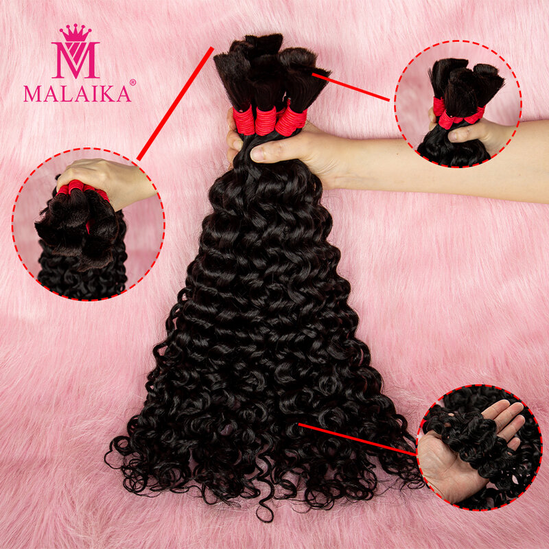 Malaika Water Wave Bundles Human Hair Brazilian Virgin Curly Human Hair Bundles Double Weft Deep Wave Bundles Natural Color