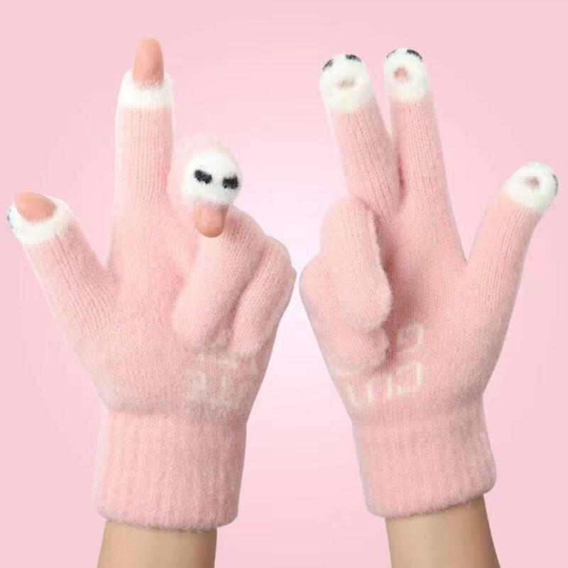 Touch Screen Knitted Gloves Women Winter Outdoor Riding Work Office Writing Thicken Warm Y2K Harajuku Kawaii Bean Fish Mittens
