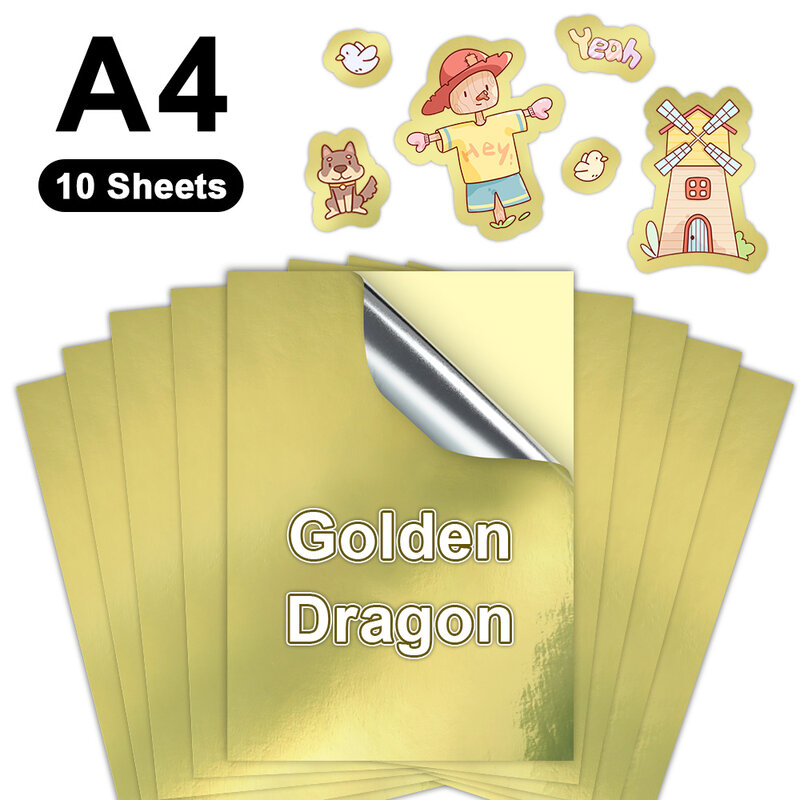 10 Sheets Printable Vinyl Sticker Paper A4 Transparent White Gold Self Adhesive Copy Paper for Inkjet Printer DIY Label Sticker
