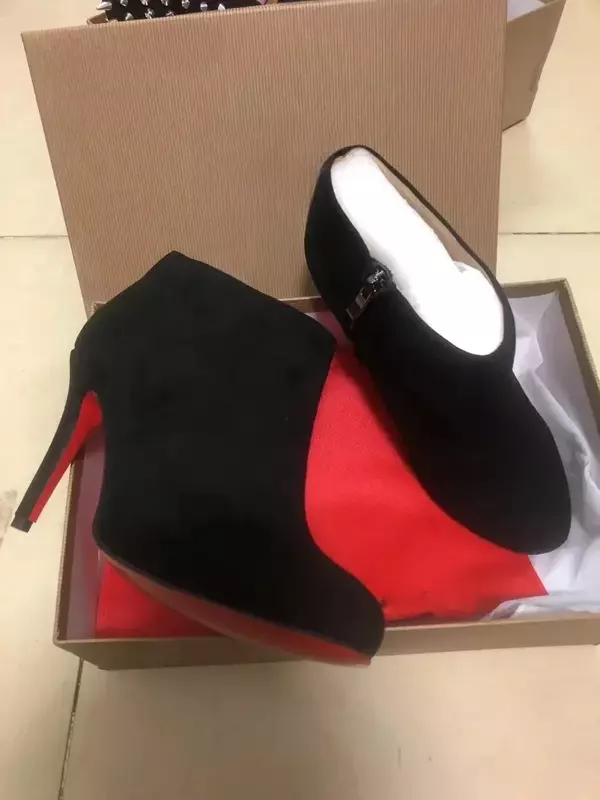 10cm Luxus hochwertige Mode sexy kristall rote Sohle Schuhe Stiefeletten für Frau runde Zehen Schuhe Party moderne Herbst Stiefeletten
