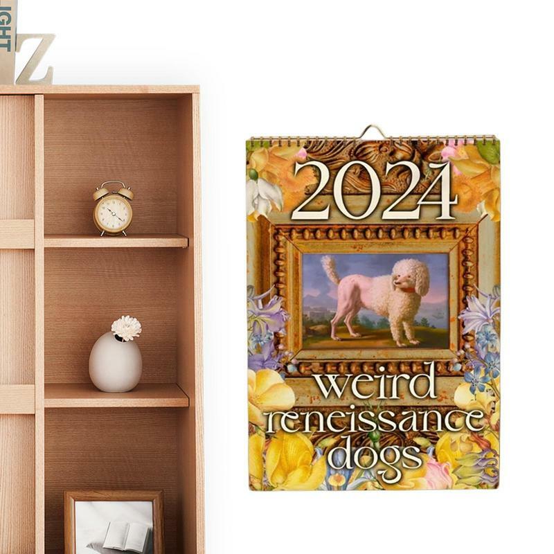2024 calendario da parete cani strani unici 2024 calendari per cani divertenti calendario da parete retrò accessori per capodanno medievale Anti-strappo per