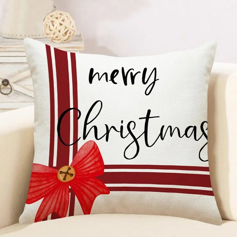 Taie d'oreiller de Noël durable, taie d'oreiller festive, réutilisable, arbre, nœud papillon, conception de chapeau pour canapé