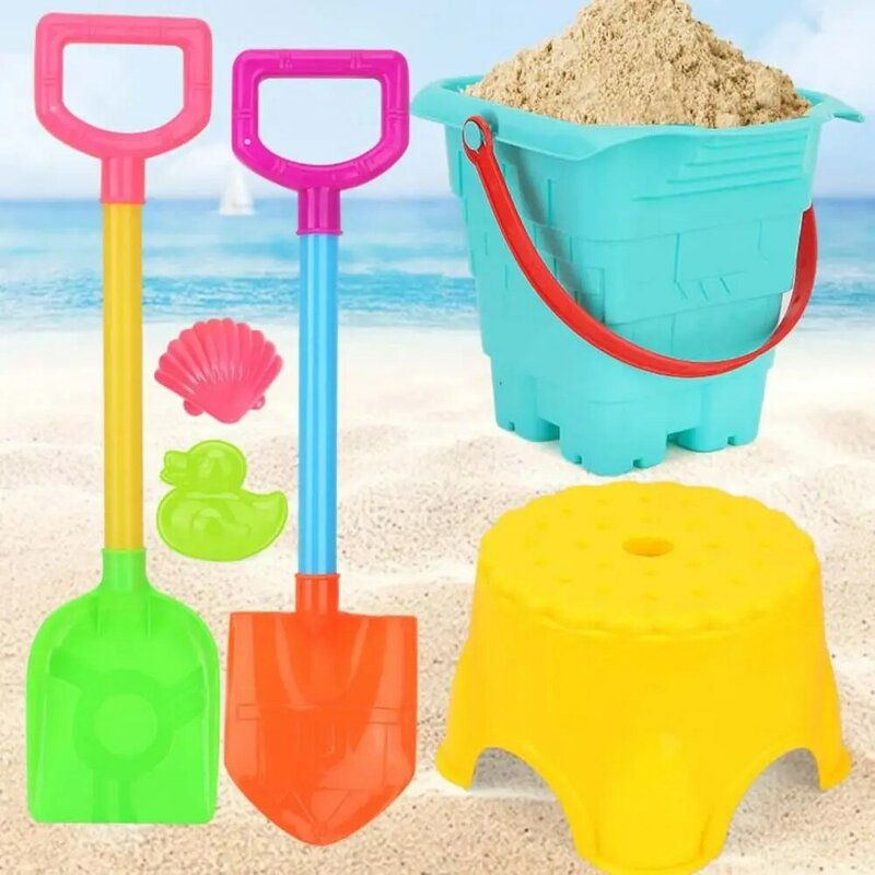 Praia areia jogar brinquedo conjunto com balde, pai-filho praia pá, desenhos animados interativos, diversão, 6pcs