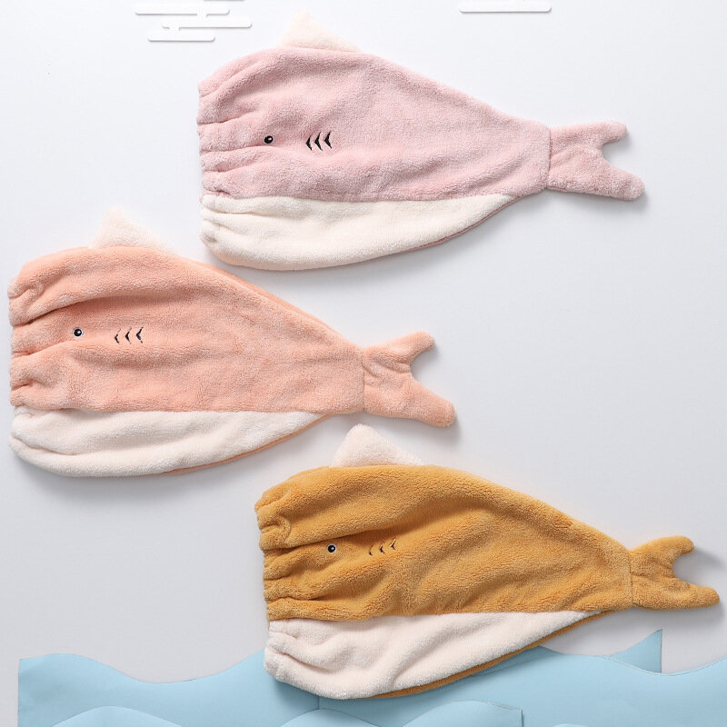 Cute Shark-Toalla de secado rápido para el cabello para mujer, gorro de baño para el cabello seco, turbante suave para dama, niño y adulto
