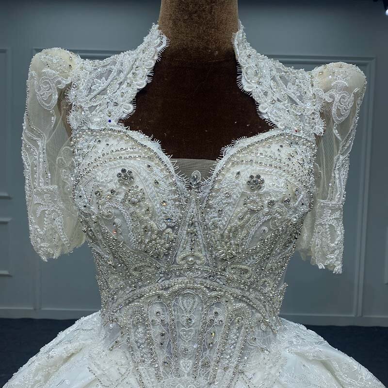 Nowa, wyśmienita damska długa sukienka Organza ślubna do podłogi cekinowa koronka plisa szata Mariée MN166