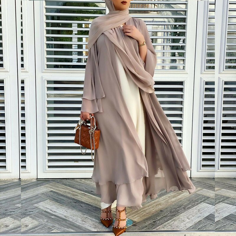 Roupas de moda muçulmana ramadan aberto chiffon abaya dubai mulher sash marocain kaftan eid hijab longo robe turquia vestido de mujer
