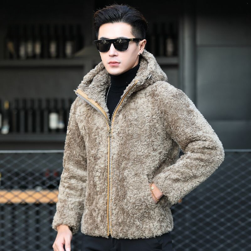남성용 긴팔 따뜻한 후드 코트, 정품 양털 재킷, 슬림핏 포켓 아우터, 2023 가을 겨울 신상, I515