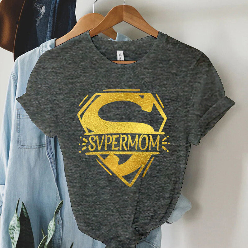 Frauen grafische ästhetische goldene Flash-Druck Super mom Super frauen Freizeit hemd Muttertag Geschenk T-Shirts y2k Mode Sweatshirts