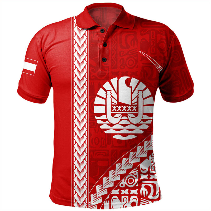 Гавайская рубашка-поло с рисунком Таити для мужчин, модные полинезийские повседневные свободные футболки с 3D-принтом, летние топы