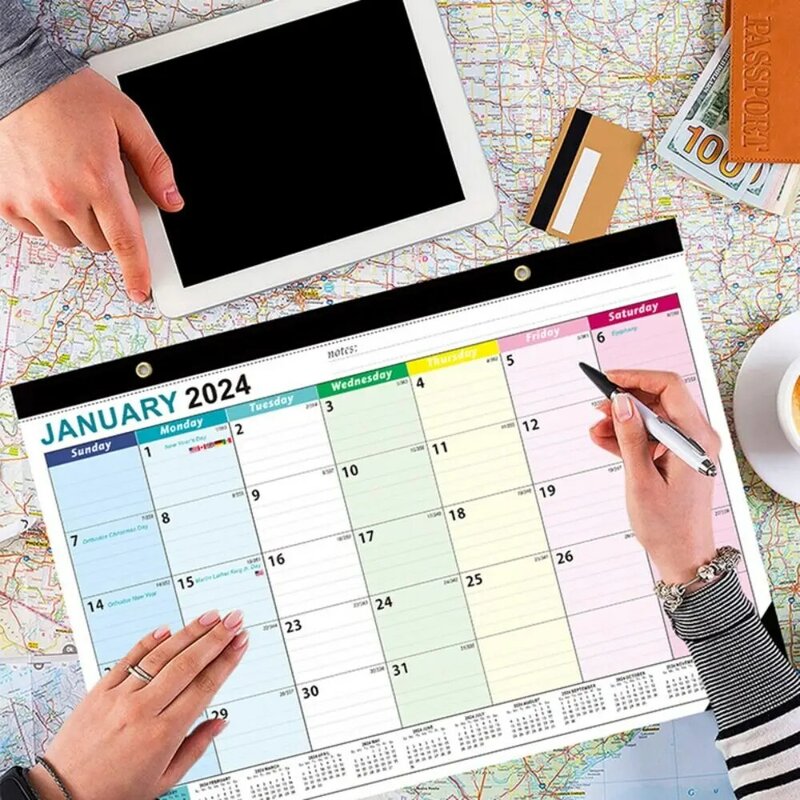Catatan perencanaan tahun kertas jadwal kalender dinding Inggris 18 bulan kalender dinding gantung Januari 2024-Juni 2025 kalender dinding