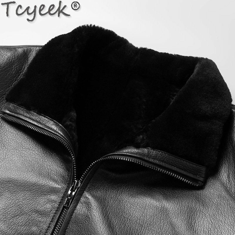 Tcyeek-Chaquetas de piel auténtica para hombre, abrigo informal de piel auténtica, grueso, Natural, para invierno