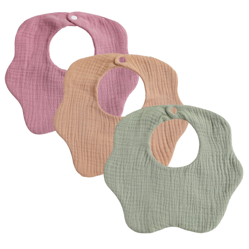 3pcs/lot Baby Bibs Burp Cloths Muslin Bibs Soft Cotton Adjustable Bib Button Design Newborn Feeding Bibs Infants Saliva Towel
