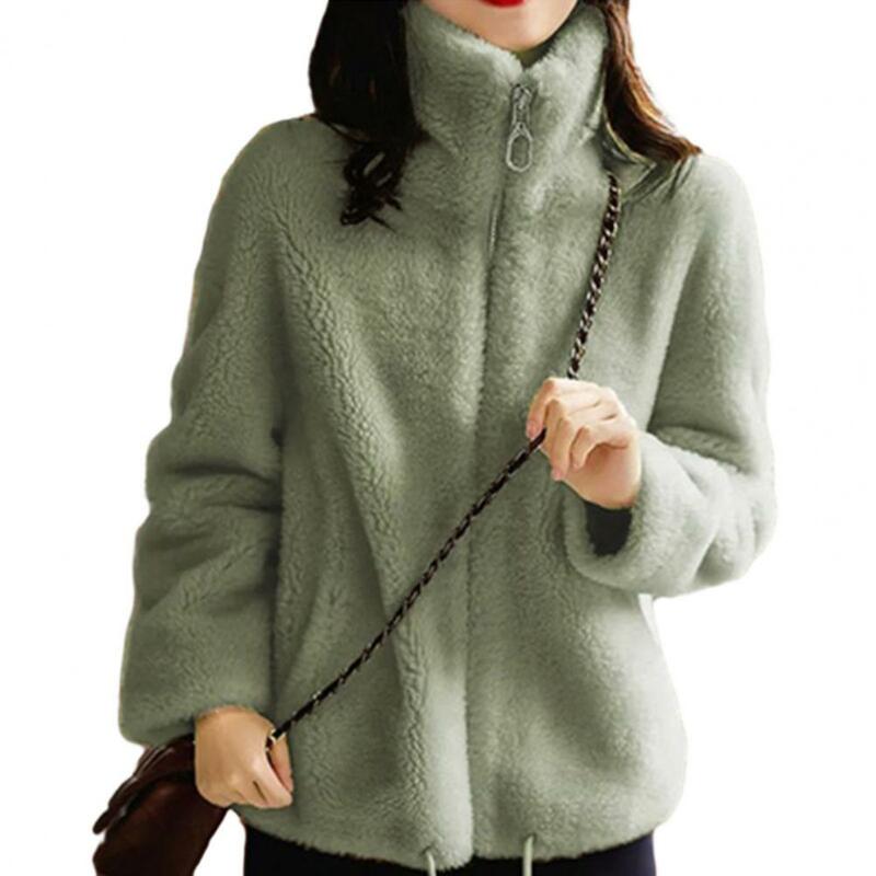 Jaqueta de pelúcia dupla face feminina, casaco espesso feminino, gola alta, proteção para o pescoço, casaco com zíper, casacos, inverno