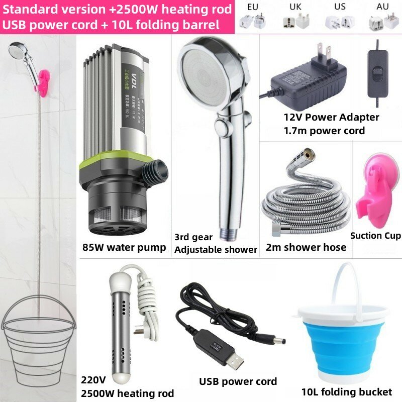 Electric Shower Portable Mobile Bath Machine Self Priming Pump Small Heater Hot Water Rod USB Can Be Connected To Mobile Power
