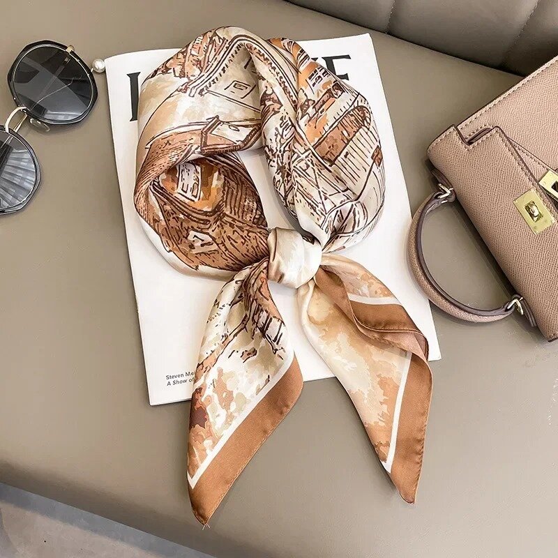 2024 Luxus Seide Schal quadratischen Schal für Frauen Satin Hijab Mode Wraps Halstuch weibliche Haar bänder Band Stirnband Bandana