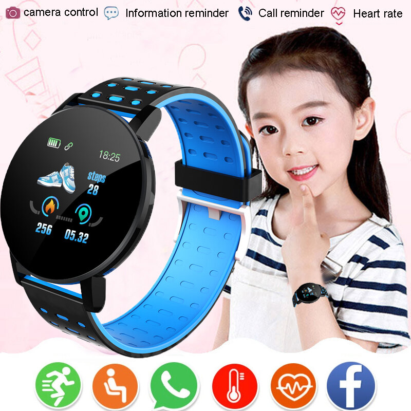Children's Sports Smart Watch Digital Clock Waterproof Smartwatch Kids Heart Rate Monitor Fitness Tracker Watch 8-16 Years Old