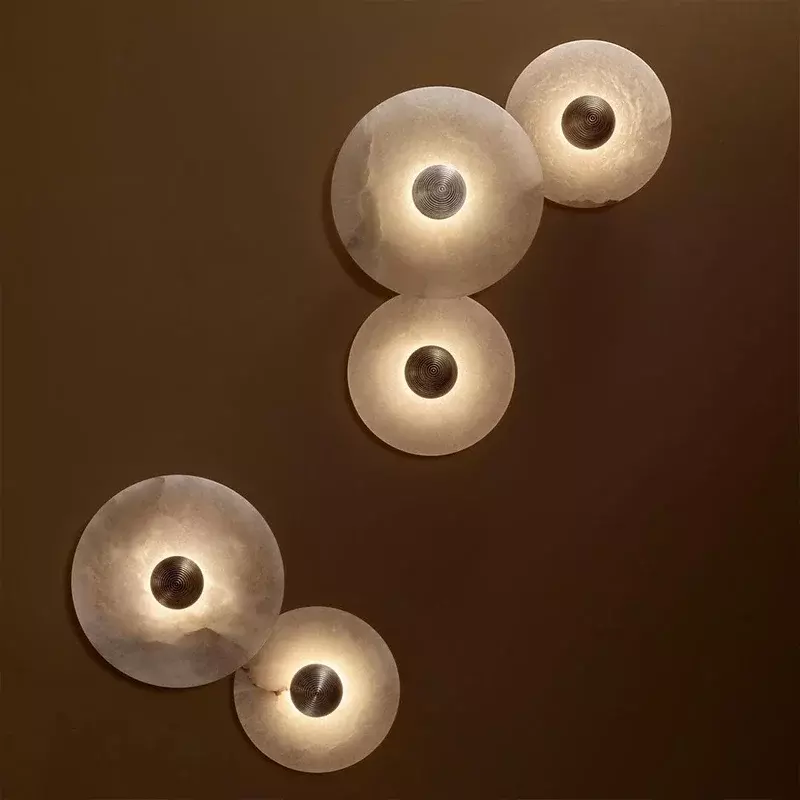 Modern Marble Circular LED Wall Lamp Corridor Study Bedroom Bedside Lights TV Background Living Room Home Decora Wall Sconces